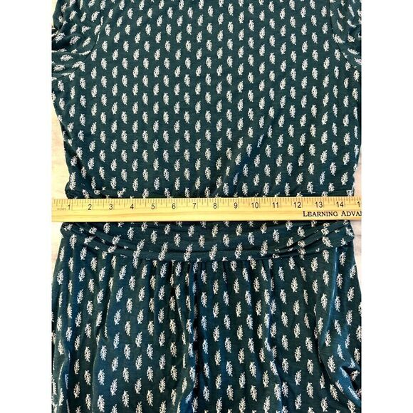 Boden Long-Sleeve Teal Peplum-Style Top Boatneck w/Leaf Pattern Sz US 8 EUC - Picture 8 of 9